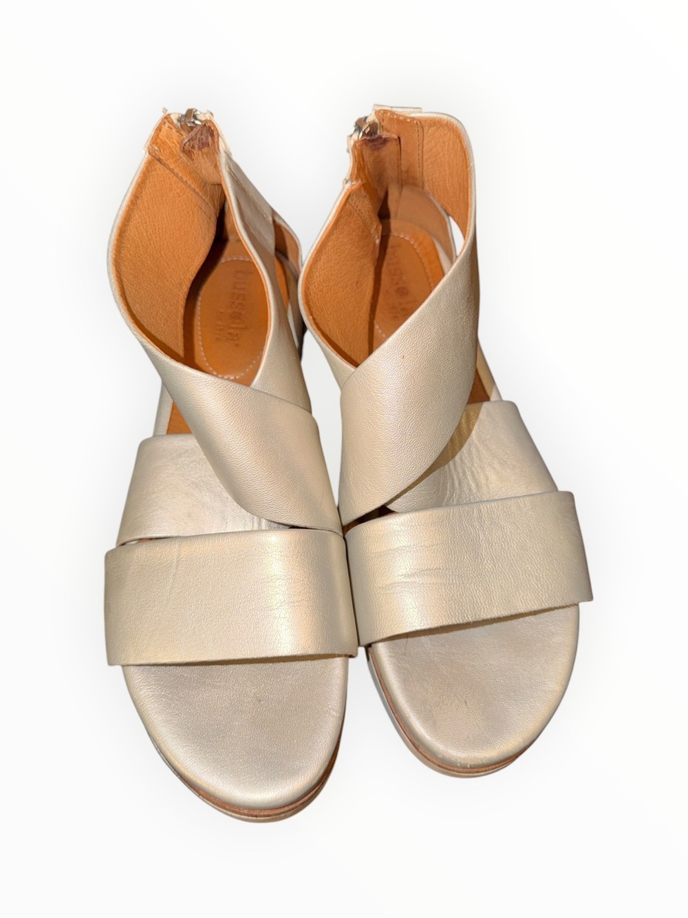 Bussola Peggy Tumbled Metallic Leather Cross-Strap Sandal